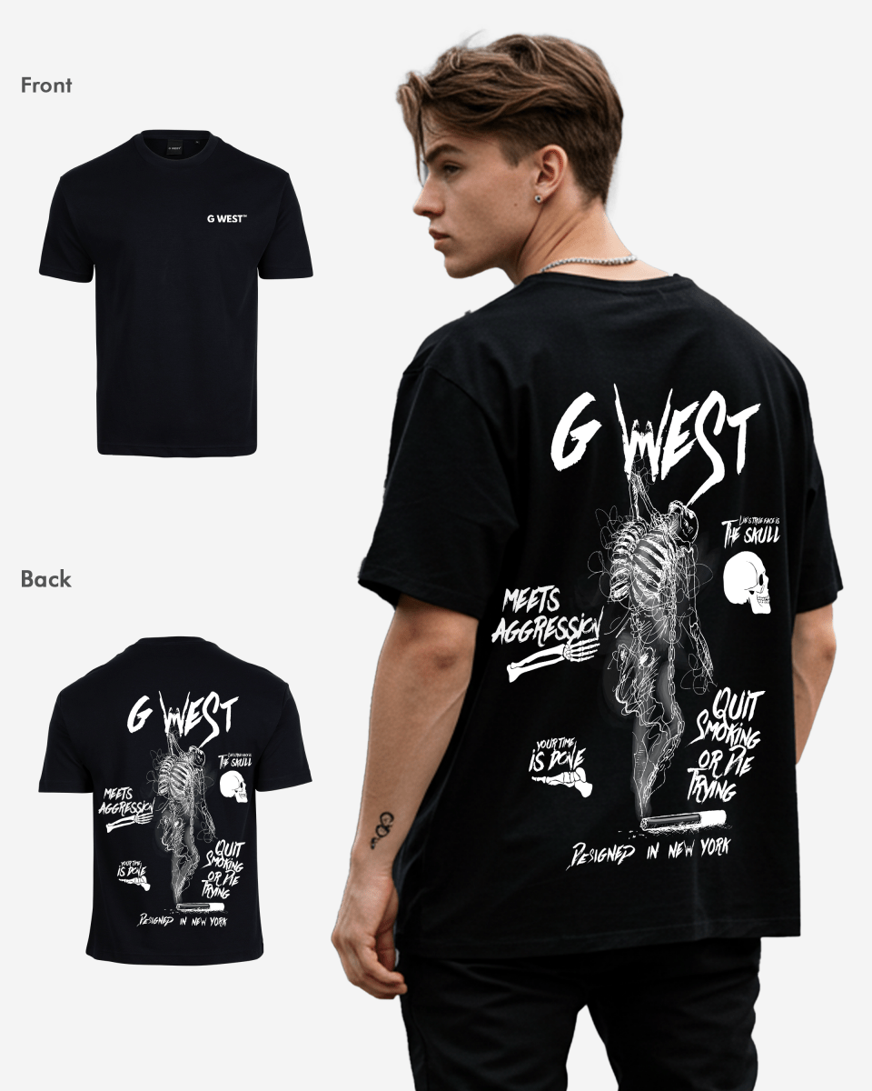 G West Mens Oversized Smoke Skeleton Tee G West
