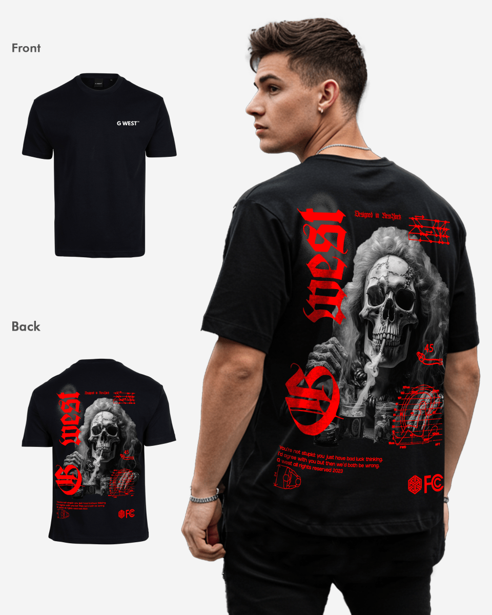 G West Oversized Smoke Skull T-Shirt Mens G West