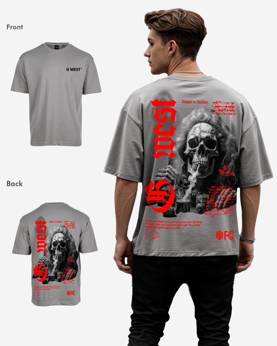 G West Oversized Smoke Skull T-Shirt Mens G West