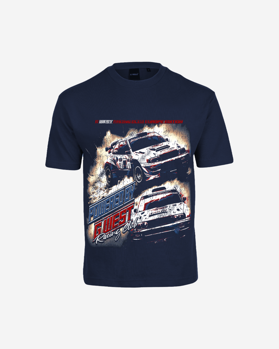 G West Mens Racing Club Double Hit Premium Oversized Tee Front And Back Print G West