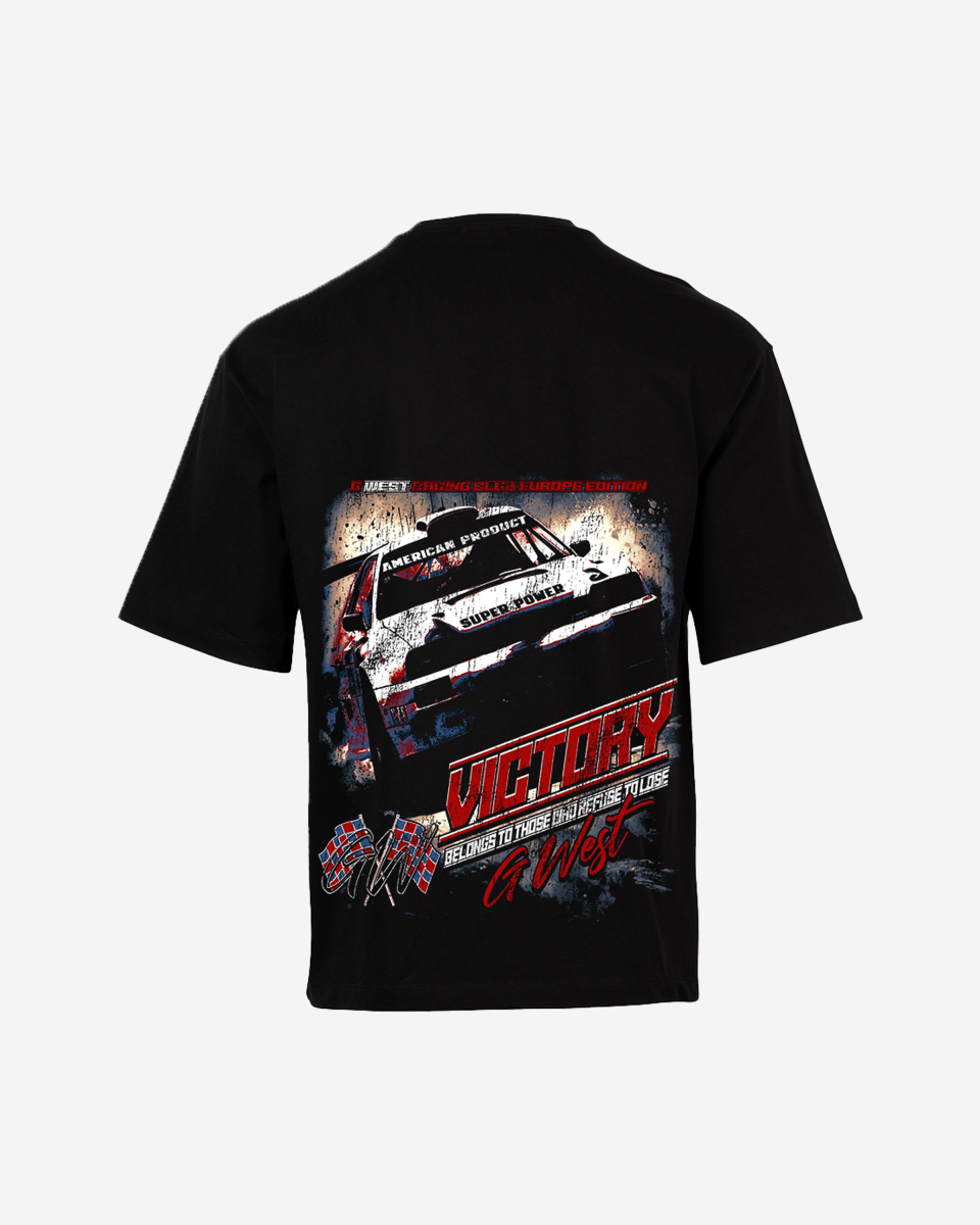 G West Mens Racing Club Double Hit Premium Oversized Tee Front And Back Print G West