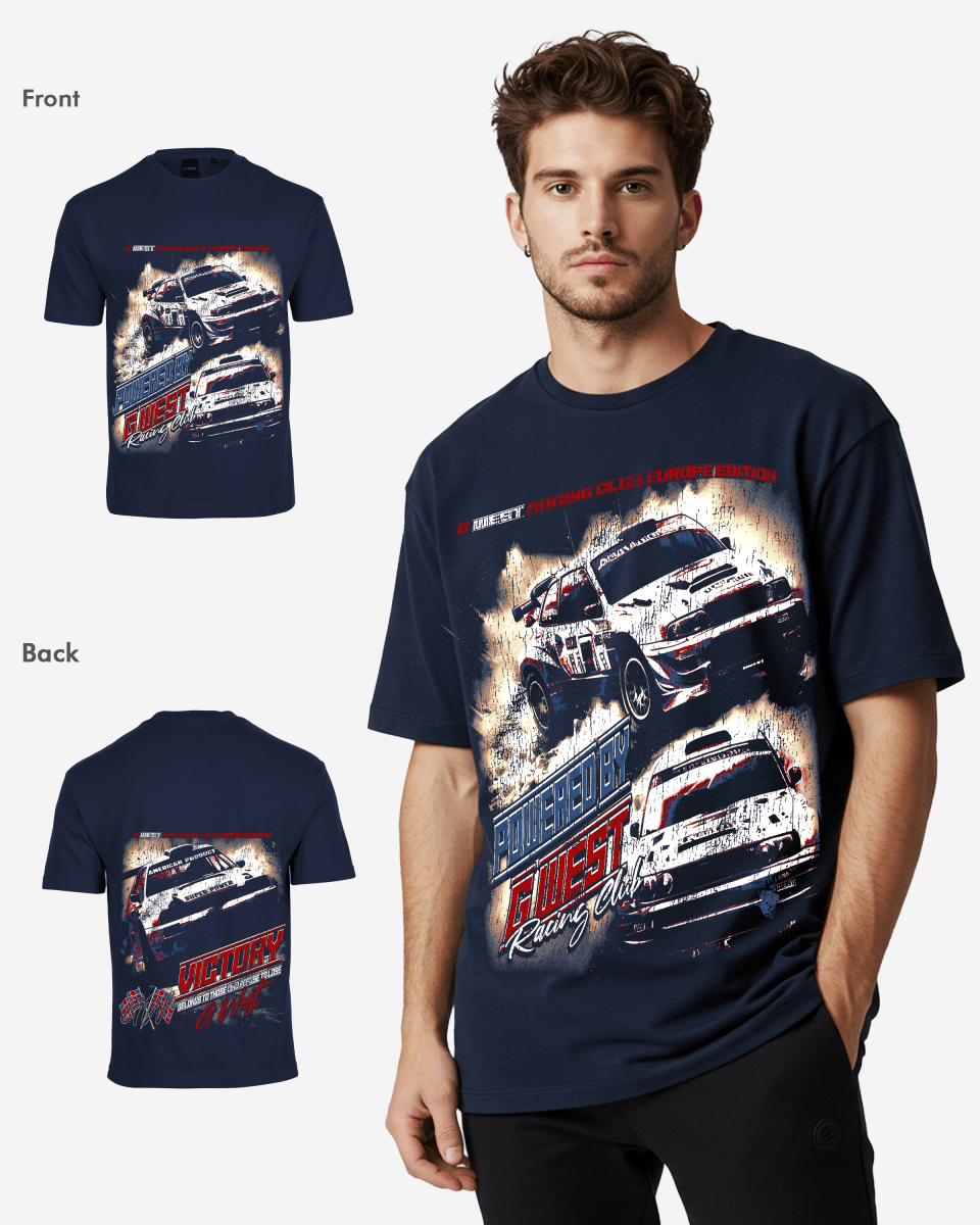G West Mens Racing Club Double Hit Premium Oversized Tee Front And Back Print G West
