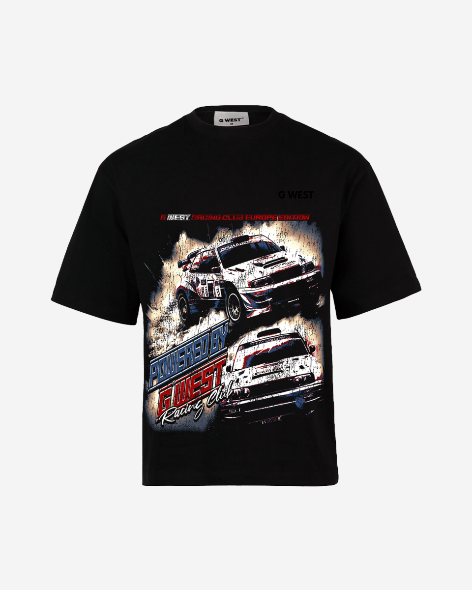 G West Mens Racing Club Double Hit Premium Oversized Tee Front And Back Print G West