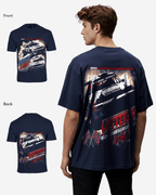 G West Mens Racing Club Double Hit Premium Oversized Tee Front And Back Print G West