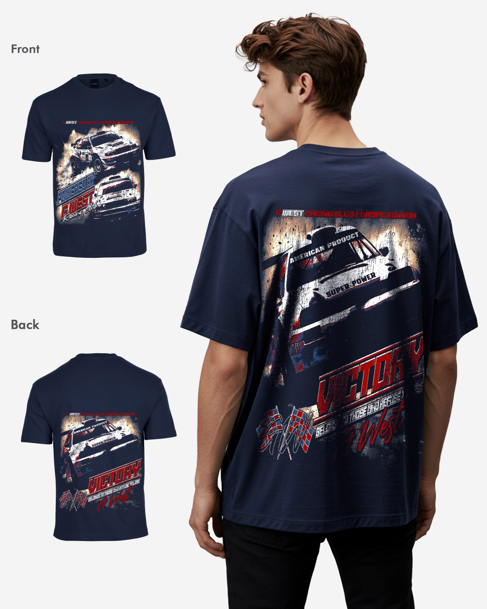 G West Mens Racing Club Double Hit Premium Oversized Tee Front And Back Print G West