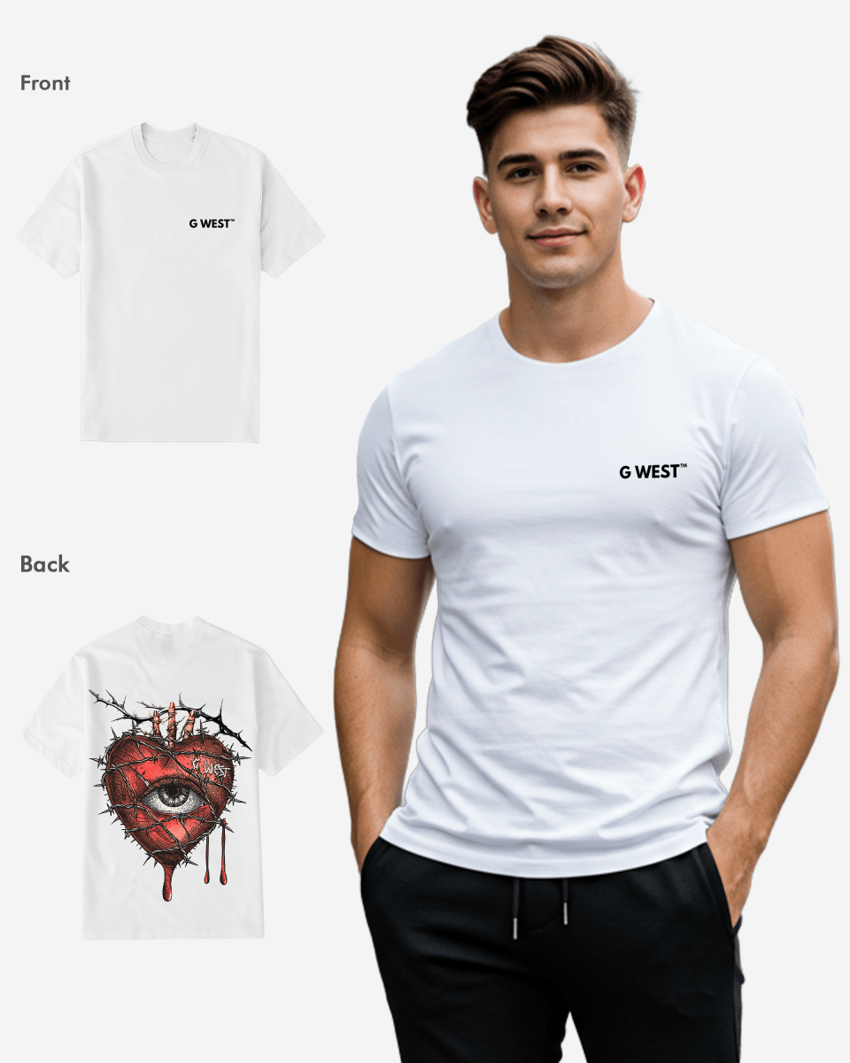 G West Mens Regular Fit Wire Heart T Shirt G West