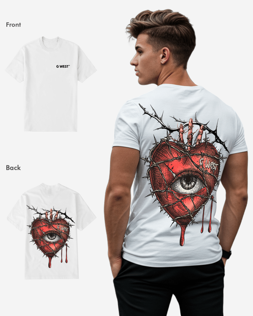 G West Mens Regular Fit Wire Heart T Shirt G West