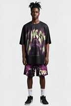 G WEST RHINESTONE MAN IN GLOW 3/4 SLEEVES MESH SHORT SET G West