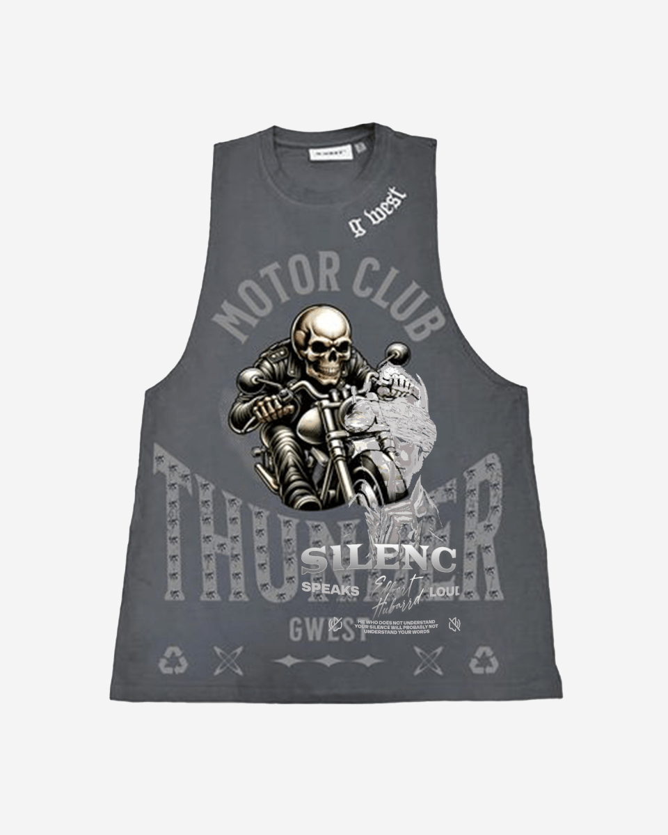G WEST RHINESTONE THUNDER MOTOR CLUB MENS TANKS G West