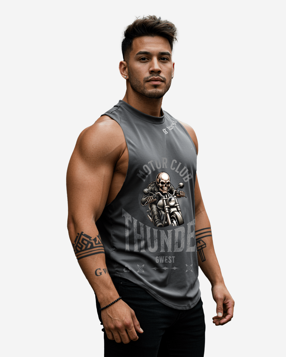 G WEST RHINESTONE THUNDER MOTOR CLUB MENS TANKS G West