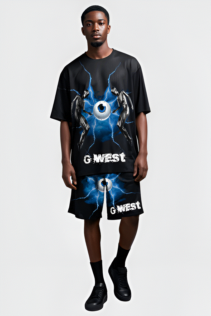 G WEST RHINSTONE EYE OF THE POWER 3/4 SLEEVES MESH SHORT SET G West