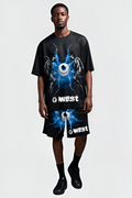 G WEST RHINSTONE EYE OF THE POWER 3/4 SLEEVES MESH SHORT SET G West