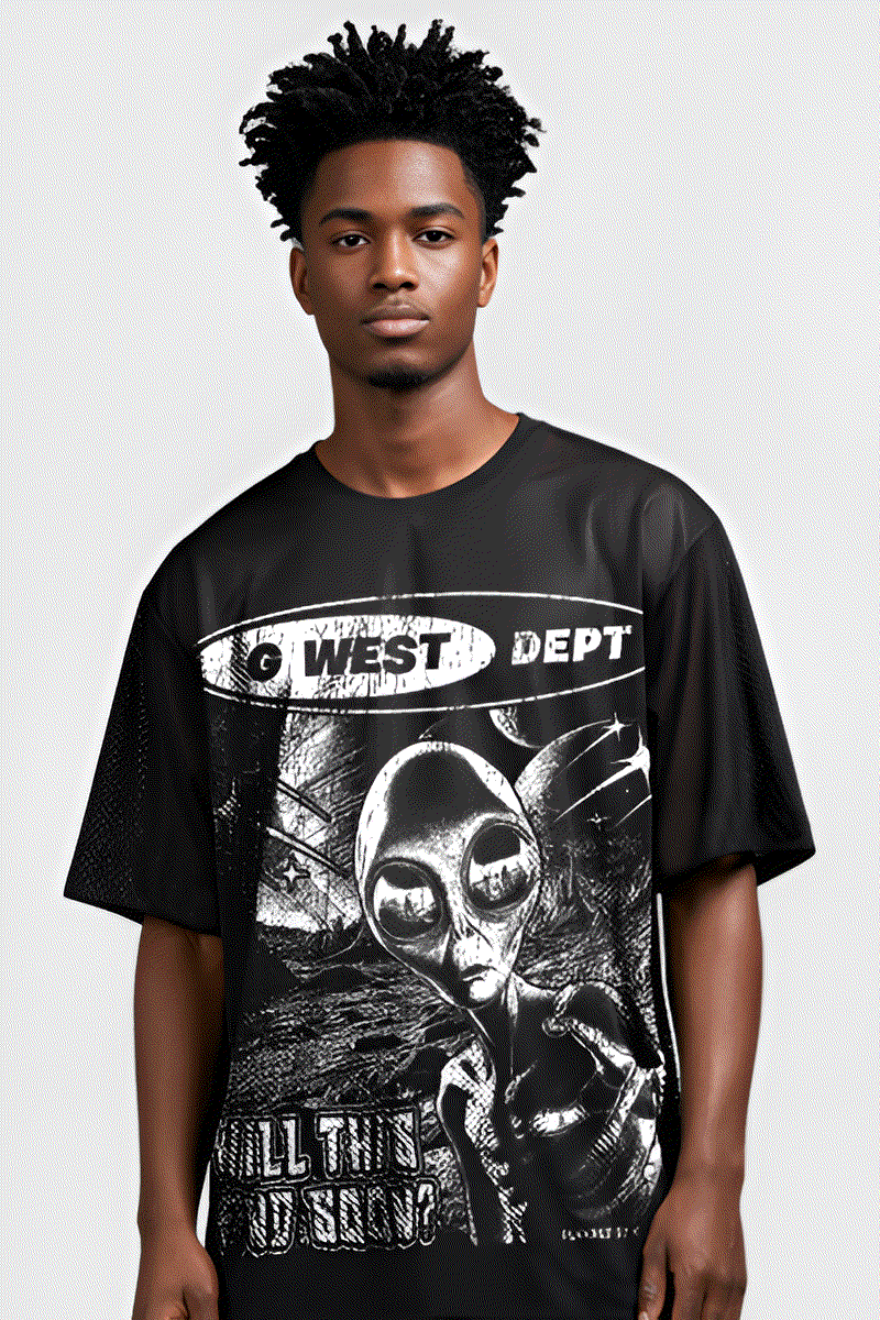 G WEST RHINSTONE NOT MY EARTH 3/4 SLEEVES MESH SHORT SET G West