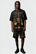 G WEST RHINSTONE RISE FROM THE SHADOW 3/4 SLEEVES MESH SHORT SET G West
