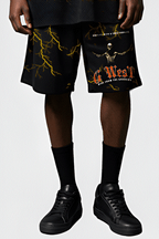 G WEST RHINSTONE RISE FROM THE SHADOW 3/4 SLEEVES MESH SHORT SET G West