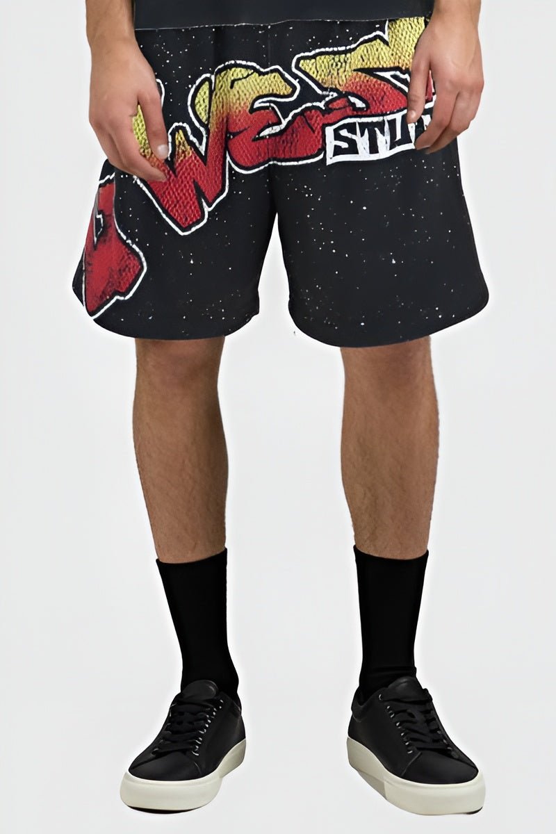 G WEST RHINSTONE SKULL TECH 3/4 SLEEVES MESH SHORT SET G West