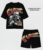 G WEST RHINSTONE SKULL TECH 3/4 SLEEVES MESH SHORT SET G West