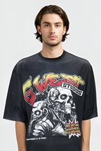 G WEST RHINSTONE SKULL TECH 3/4 SLEEVES MESH SHORT SET G West