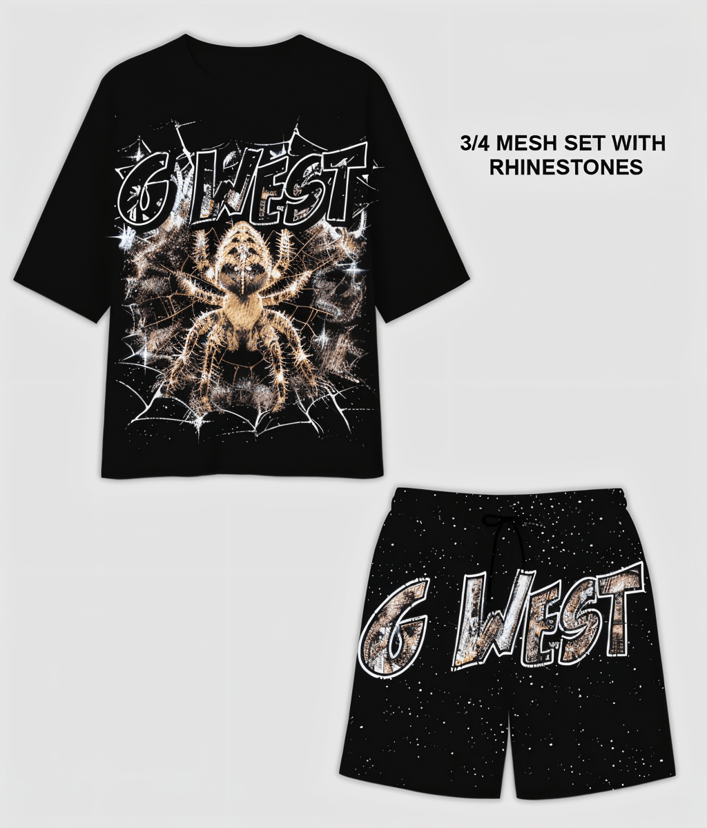 G WEST RHINSTONE SPIDER 3.0 3/4 SLEEVES MESH SHORT SET G West