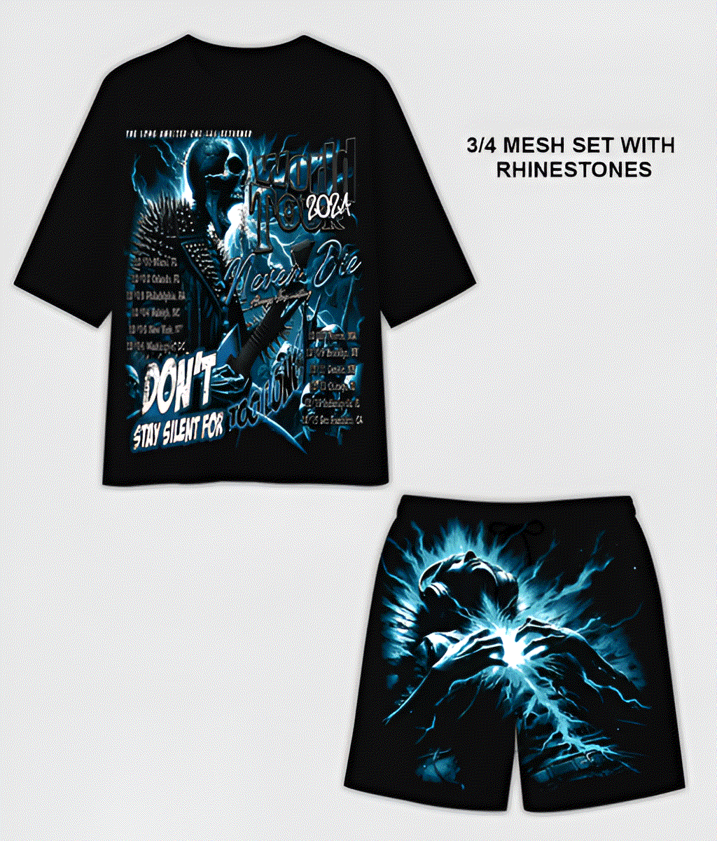 G WEST RHINSTONE WORLD TOUR 3/4 SLEEVES MESH SHORT SET G West