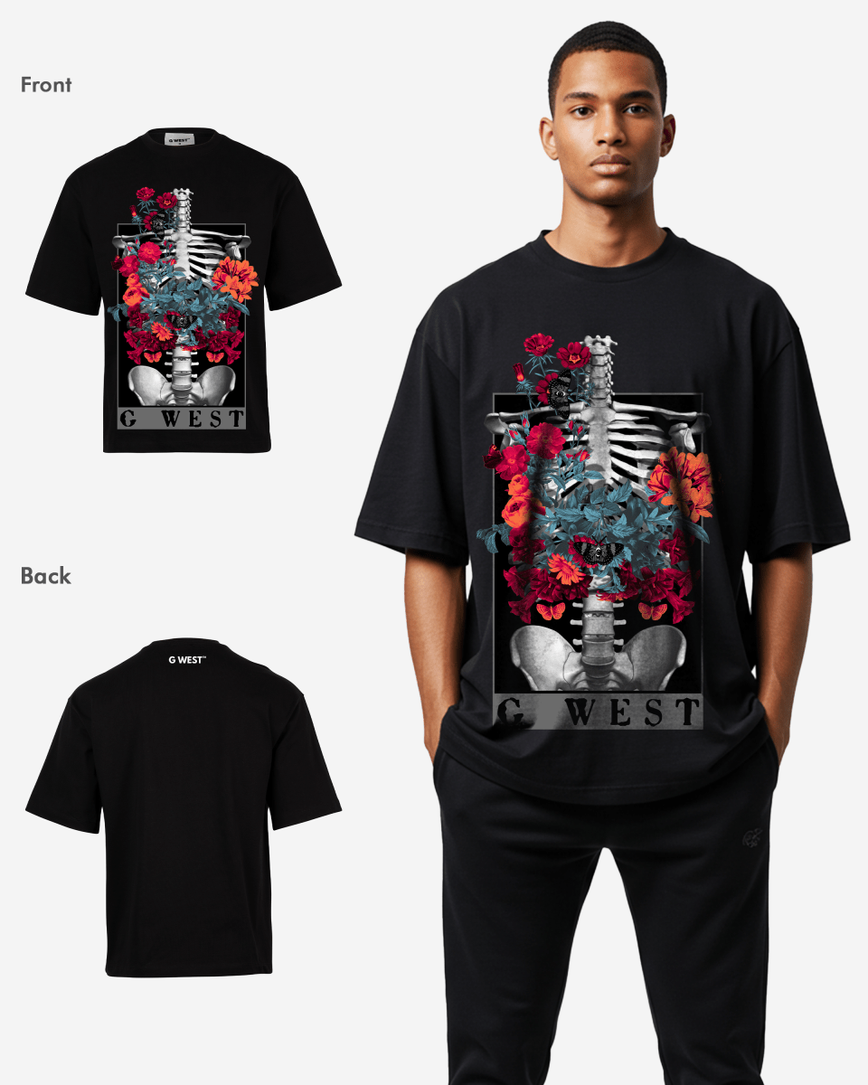 G WEST skeleton in bloom OVERSIZED T-Shirt Mens G West