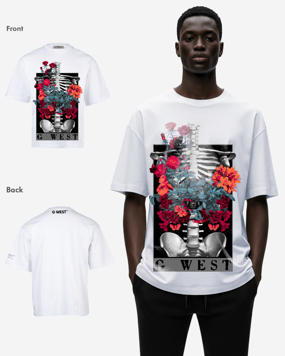 G WEST skeleton in bloom OVERSIZED T-Shirt Mens G West