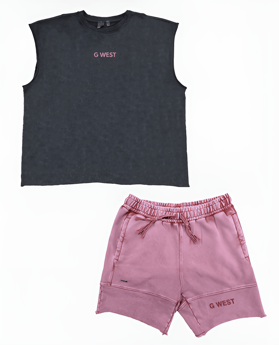 G West Sleeveless Black & Pink Wash Short Set G West