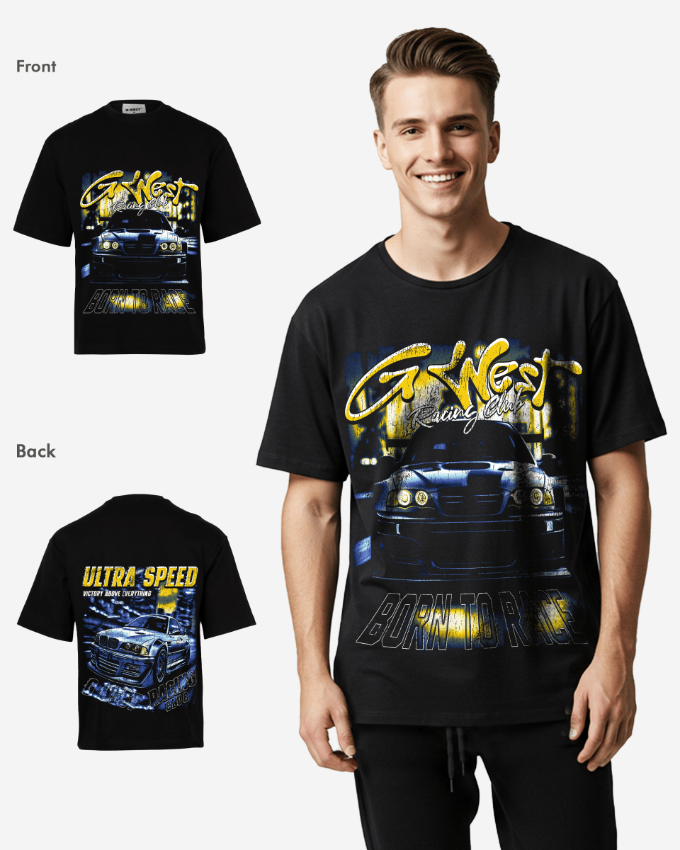 G West Mens Ultra Speed Premium Oversized Tee Front And Back Print G West