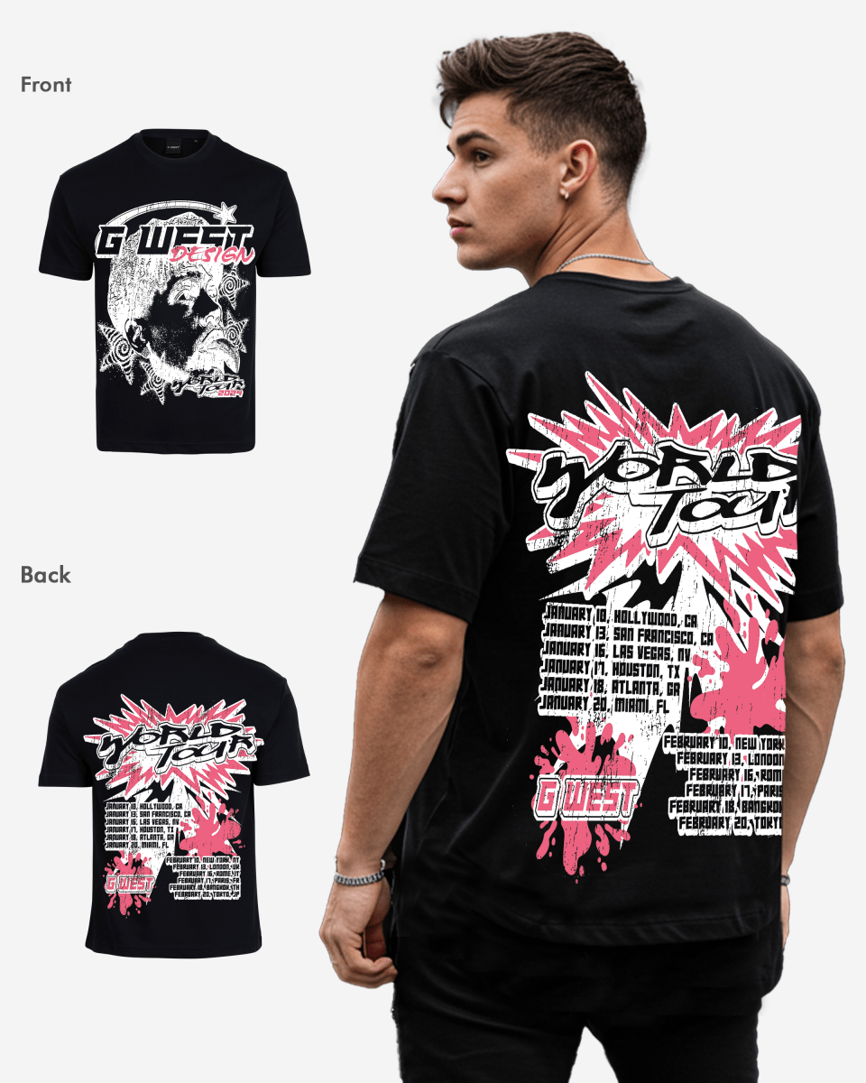G West Mens World Tour Premium Oversized Tee G West