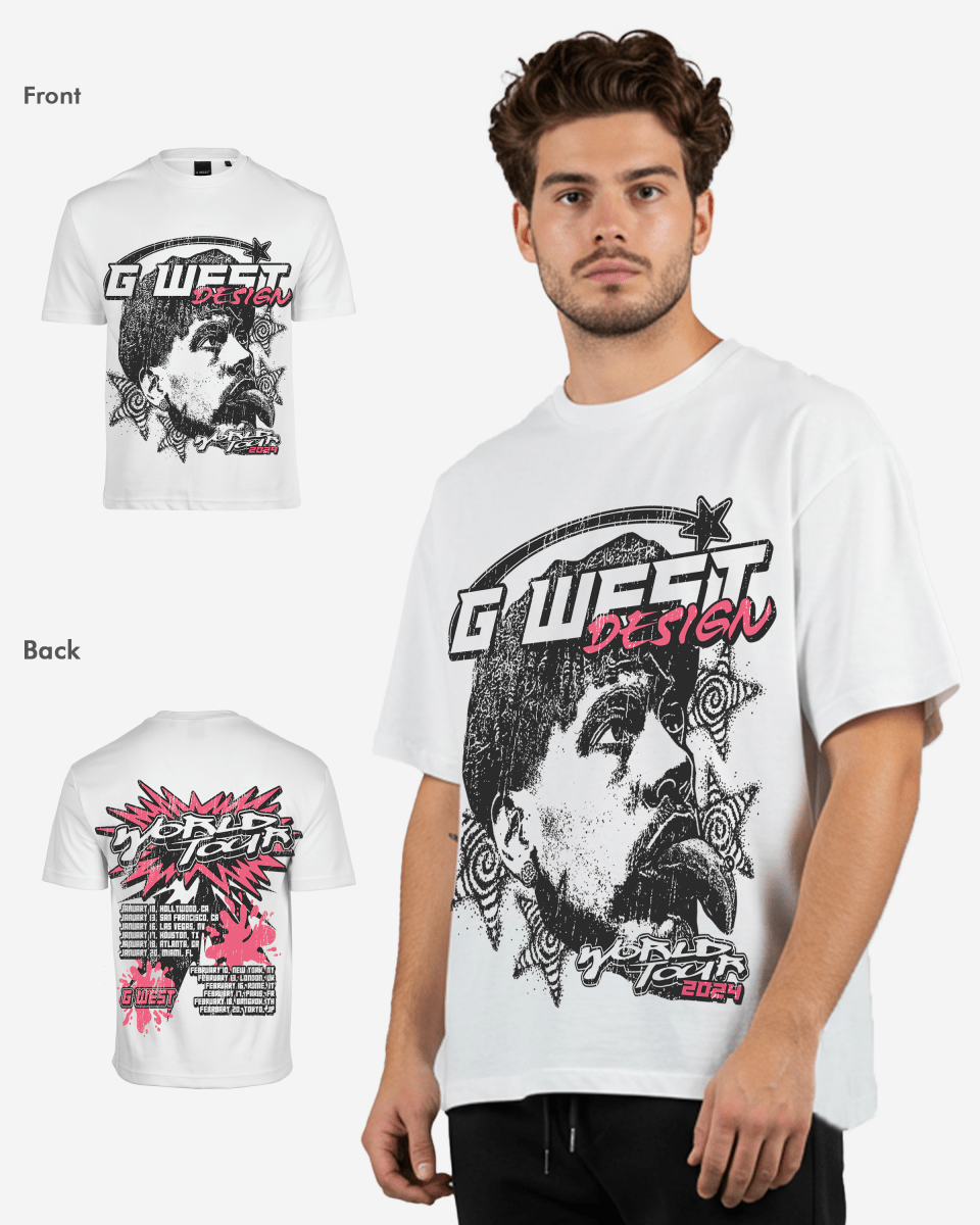G West Mens World Tour Premium Oversized Tee G West