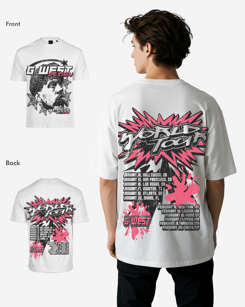 G West Mens World Tour Premium Oversized Tee G West