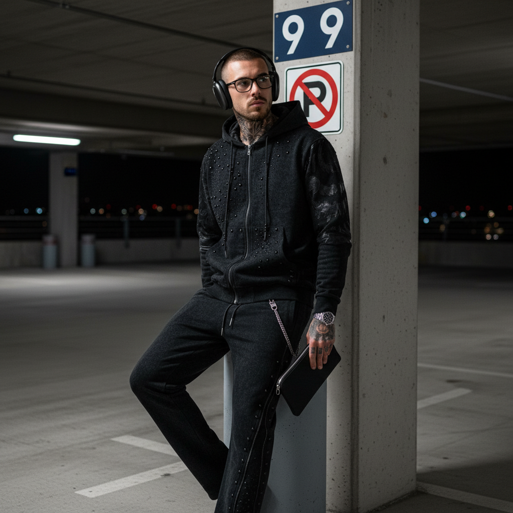 Midnight Roar Sweatsuit - CENTURY PENTHOUSE - BLACK