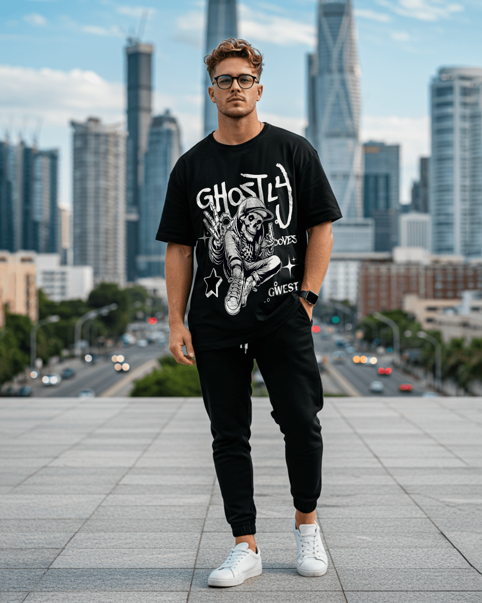 G West Ghostly Grooves Oversized T-Shirt Mens G West