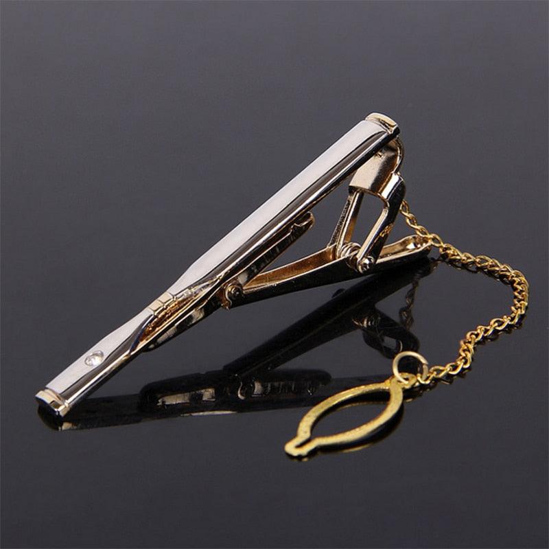 Impeccable Luxury Men's Metal Necktie Bar Formal Dress Shirt Classic Wear Neck Tie Clip With Chain Gold Color Clip Unique Shirt Business Tie Clip Wedding Ceremony Tie Clips Party Fashion Smooth Clasp Pin Father's Day Gifts Stevvex