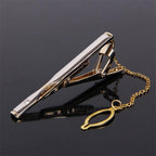 Impeccable Luxury Men's Metal Necktie Bar Formal Dress Shirt Classic Wear Neck Tie Clip With Chain Gold Color Clip Unique Shirt Business Tie Clip Wedding Ceremony Tie Clips Party Fashion Smooth Clasp Pin Father's Day Gifts Stevvex