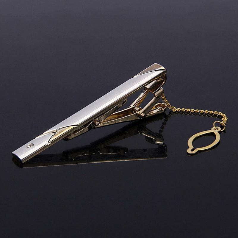 Impeccable Luxury Men's Metal Necktie Bar Formal Dress Shirt Classic Wear Neck Tie Clip With Chain Gold Color Clip Unique Shirt Business Tie Clip Wedding Ceremony Tie Clips Party Fashion Smooth Clasp Pin Father's Day Gifts Stevvex