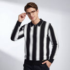 Vanguard Stripe Knit Polo LS BLACK