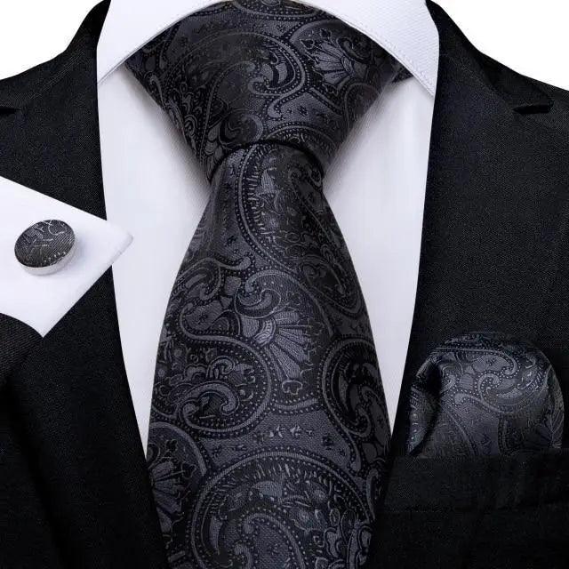 Luxury Blue Silk Design Wedding Tie For Men Necktie Pocket Square Cufflink Set Formal Business Meeting Necktie For Men Stevvex