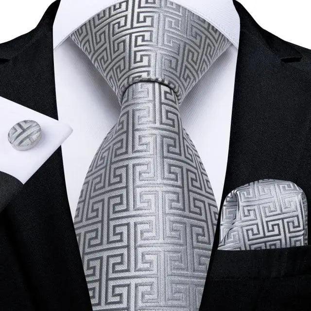 Luxury Blue Silk Design Wedding Tie For Men Necktie Pocket Square Cufflink Set Formal Business Meeting Necktie For Men Stevvex