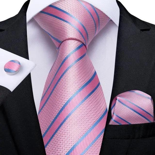 Luxury Blue Silk Design Wedding Tie For Men Necktie Pocket Square Cufflink Set Formal Business Meeting Necktie For Men Stevvex