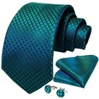 Luxury Blue Silk Design Wedding Tie For Men Necktie Pocket Square Cufflink Set Formal Business Meeting Necktie For Men Stevvex