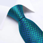Luxury Blue Silk Design Wedding Tie For Men Necktie Pocket Square Cufflink Set Formal Business Meeting Necktie For Men Stevvex