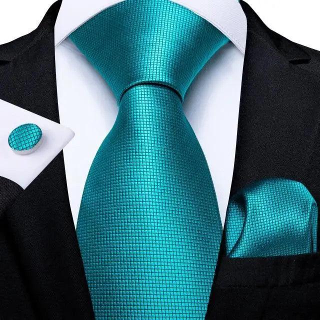 Luxury Blue Silk Design Wedding Tie For Men Necktie Pocket Square Cufflink Set Formal Business Meeting Necktie For Men Stevvex