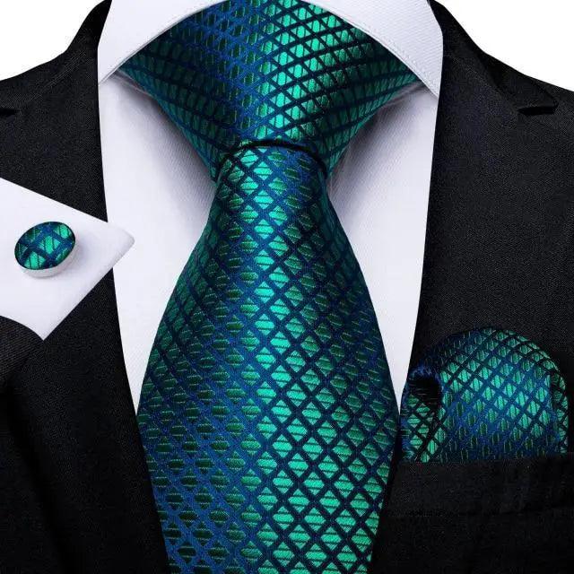 Luxury Blue Silk Design Wedding Tie For Men Necktie Pocket Square Cufflink Set Formal Business Meeting Necktie For Men Stevvex