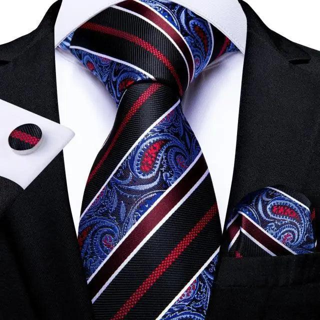 Luxury Blue Silk Design Wedding Tie For Men Necktie Pocket Square Cufflink Set Formal Business Meeting Necktie For Men Stevvex