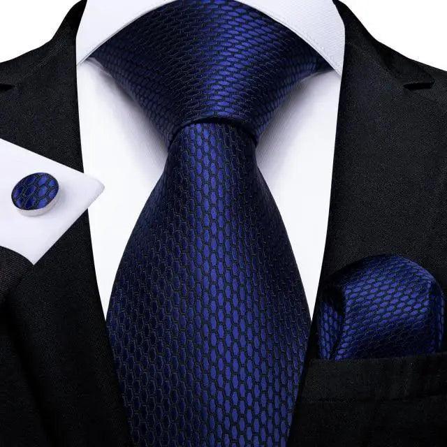Luxury Blue Silk Design Wedding Tie For Men Necktie Pocket Square Cufflink Set Formal Business Meeting Necktie For Men Stevvex