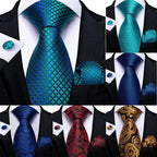 Luxury Blue Silk Design Wedding Tie For Men Necktie Pocket Square Cufflink Set Formal Business Meeting Necktie For Men Stevvex