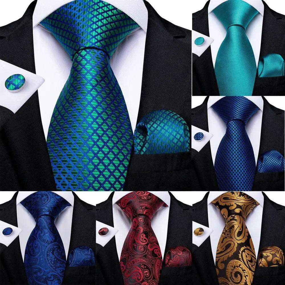 Luxury Blue Silk Design Wedding Tie For Men Necktie Pocket Square Cufflink Set Formal Business Meeting Necktie For Men Stevvex