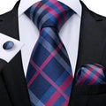 Luxury Blue Silk Design Wedding Tie For Men Necktie Pocket Square Cufflink Set Formal Business Meeting Necktie For Men Stevvex