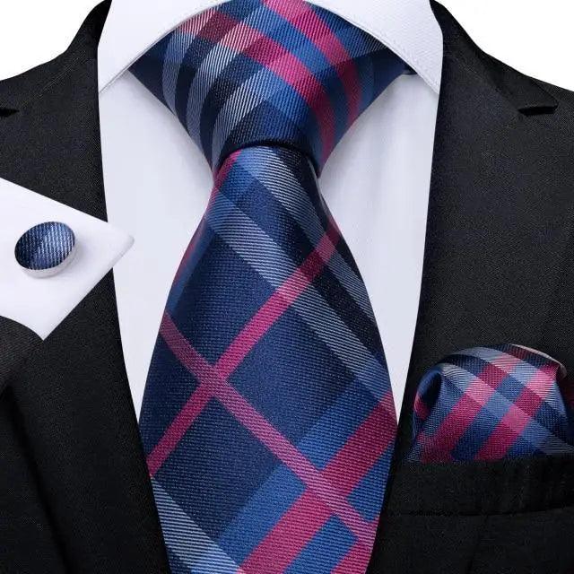 Luxury Blue Silk Design Wedding Tie For Men Necktie Pocket Square Cufflink Set Formal Business Meeting Necktie For Men Stevvex
